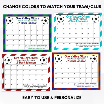 soccer cash calendar fundraising idea pick a date to donate fundraiser
